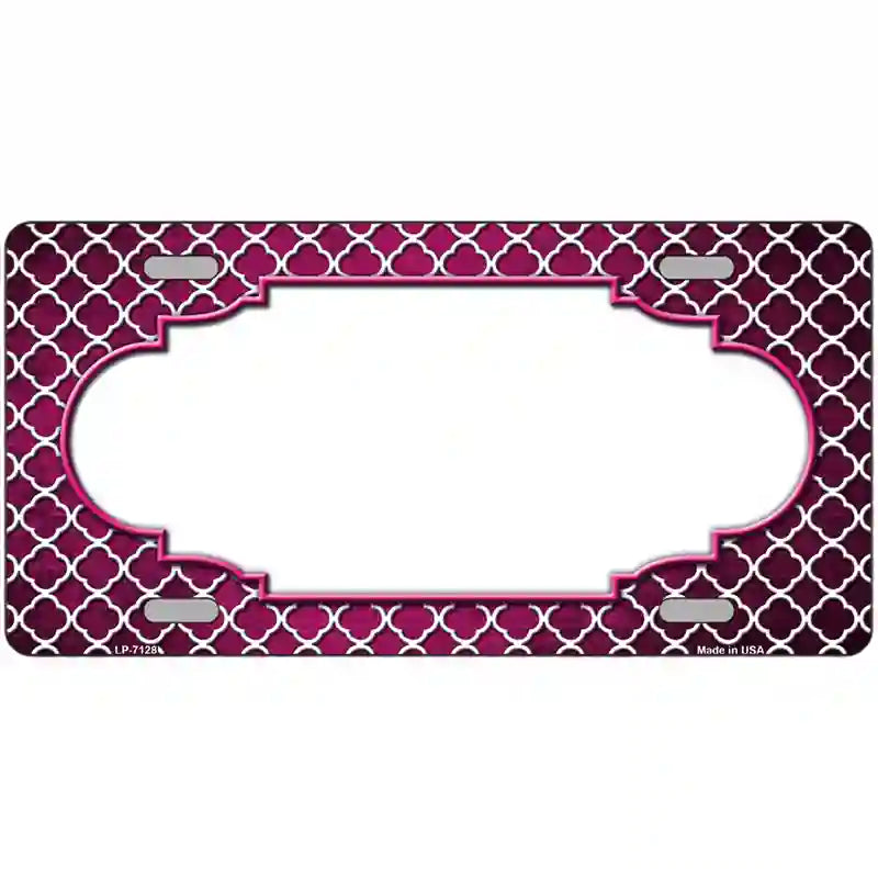 Pink White Quatrefoil Scallop Oil Rubbed Metal Novelty License Plate 12" x 6" (LP)