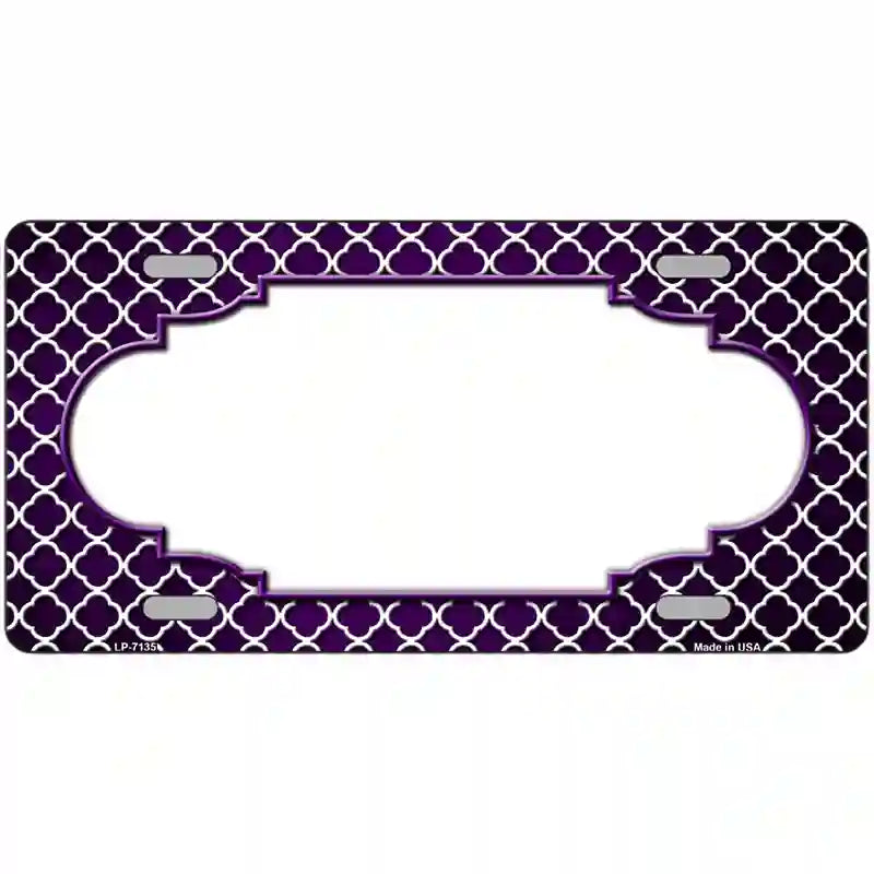 Purple White Quatrefoil Scallop Oil Rubbed Metal Novelty License Plate 12" x 6" (LP)