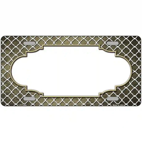 Gold White Quatrefoil Scallop Oil Rubbed Metal Novelty License Plate 12" x 6" (LP)