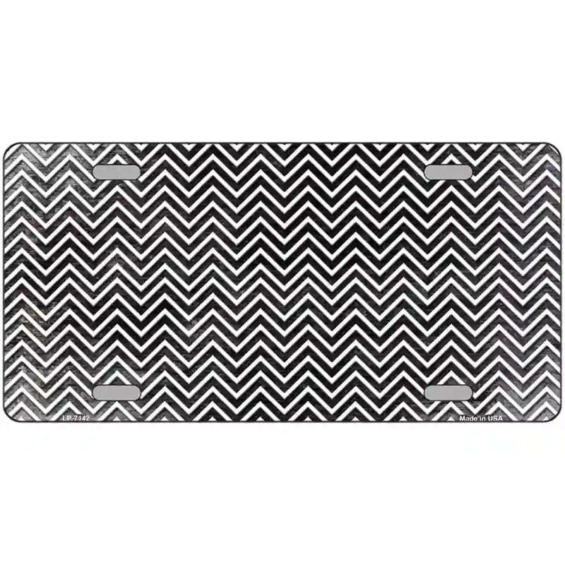 Black White Small Chevron Oil Rubbed Metal Novelty License Plate 12" x 6" (LP)