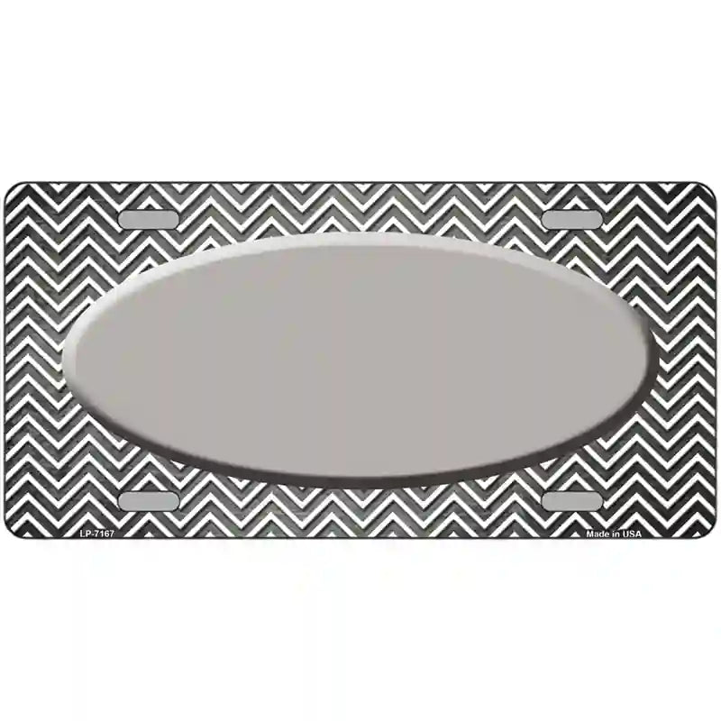 Gray White Small Chevron Oval Oil Rubbed Metal Novelty License Plate 12" x 6" (LP)