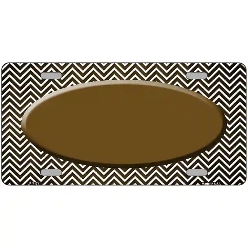 Brown White Small Chevron Oval Oil Rubbed Metal Novelty License Plate 12" x 6" (LP)