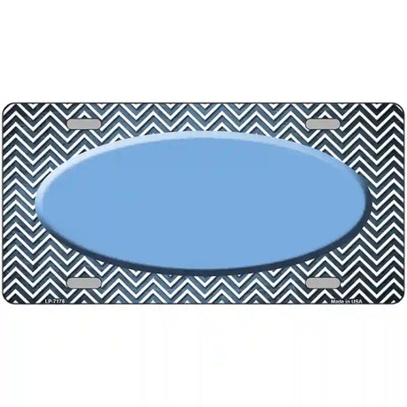 Light Blue White Small Chevron Oval Oil Rubbed Metal Novelty License Plate 12" x 6" (LP)