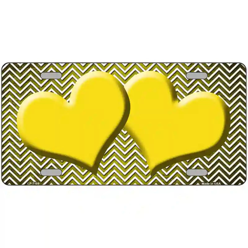 Yellow White Small Chevron Hearts Oil Rubbed Metal Novelty License Plate 12" x 6" (LP)