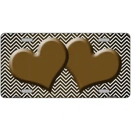 Brown White Small Chevron Hearts Oil Rubbed Metal Novelty License Plate 12" x 6" (LP)