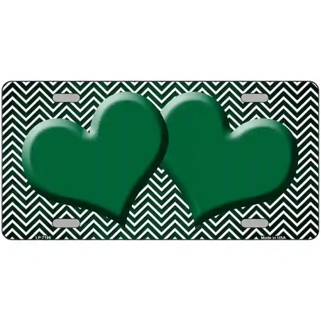 Green White Small Chevron Hearts Oil Rubbed Metal Novelty License Plate 12" x 6" (LP)