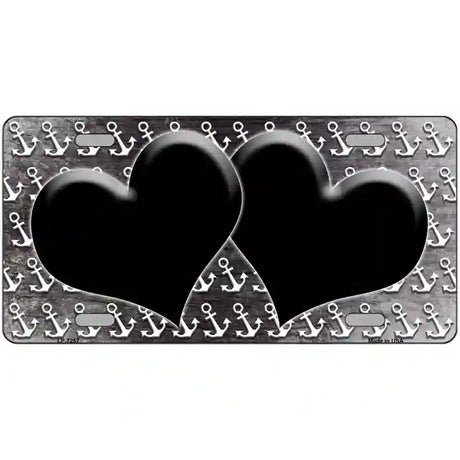 Black White Anchor Hearts Oil Rubbed Metal Novelty License Plate 12" x 6" (LP)