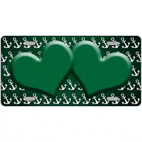 Green White Anchor Hearts Oil Rubbed Metal Novelty License Plate 12" x 6" (LP)