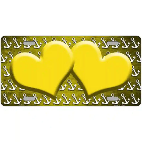 Yellow White Anchor Hearts Oil Rubbed Metal Novelty License Plate 12" x 6" (LP)