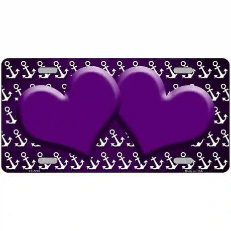 Purple White Anchor Hearts Oil Rubbed Metal Novelty License Plate 12" x 6" (LP)