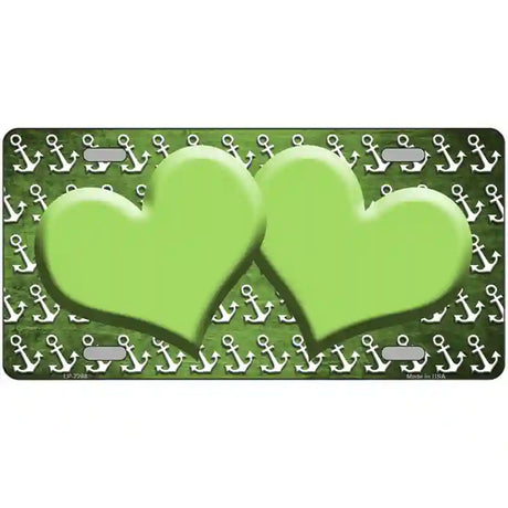 Lime Green White Anchor Hearts Oil Rubbed Metal Novelty License Plate 12" x 6" (LP)