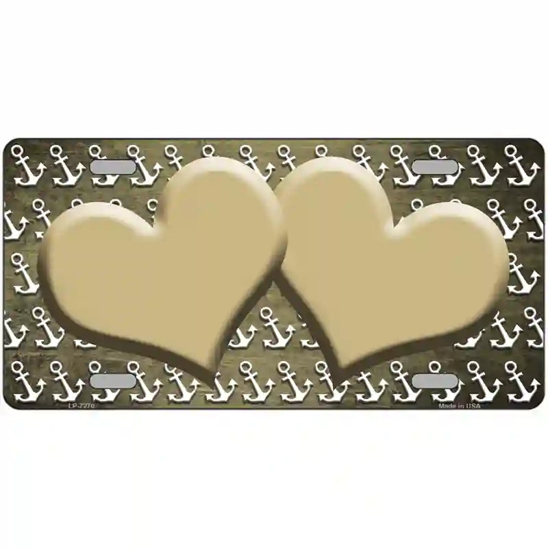 Gold White Anchor Hearts Oil Rubbed Metal Novelty License Plate 12" x 6" (LP)