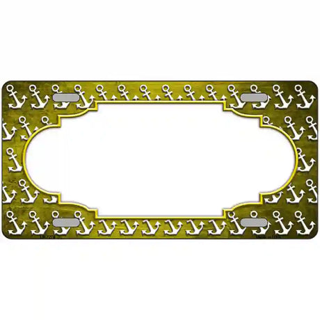 Yellow White Anchor Scallop Oil Rubbed Metal Novelty License Plate 12" x 6" (LP)