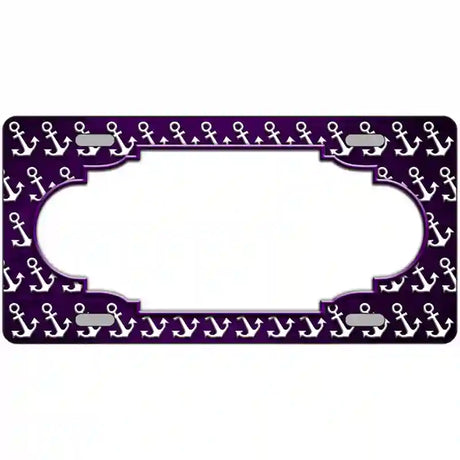 Purple White Anchor Scallop Oil Rubbed Metal Novelty License Plate 12" x 6" (LP)