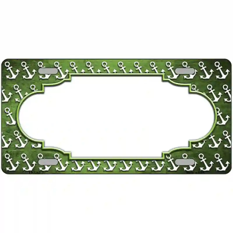 Lime Green White Anchor Scallop Oil Rubbed Metal Novelty License Plate 12" x 6" (LP)