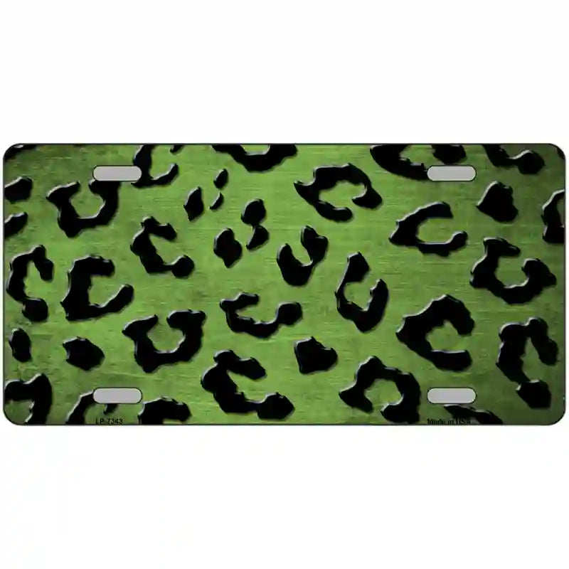 Lime Green Black Cheetah Oil Rubbed Metal Novelty License Plate 12" x 6" (LP)