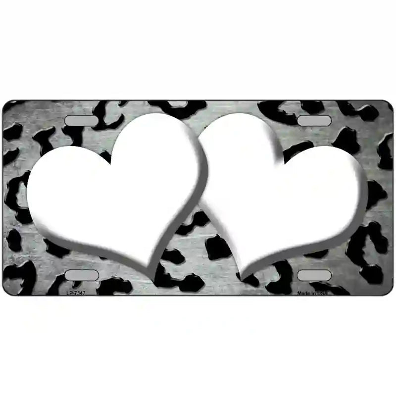 White Black Cheetah Hearts Oil Rubbed Metal Novelty License Plate 12" x 6" (LP)