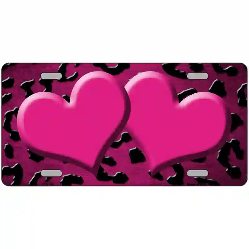 Pink Black Cheetah Hearts Oil Rubbed Metal Novelty License Plate 12" x 6" (LP)