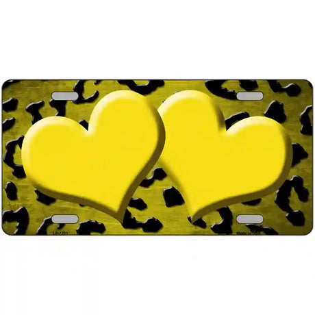 Yellow Black Cheetah Hearts Oil Rubbed Metal Novelty License Plate 12" x 6" (LP)