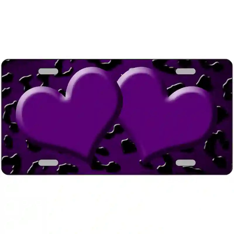 Purple Black Cheetah Hearts Oil Rubbed Metal Novelty License Plate 12" x 6" (LP)