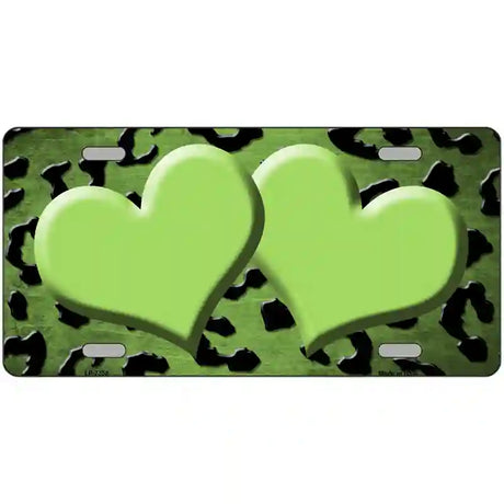 Lime Green Black Cheetah Hearts Oil Rubbed Metal Novelty License Plate 12" x 6" (LP)