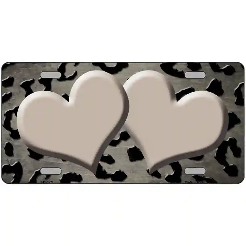 Tan Black Cheetah Hearts Oil Rubbed Metal Novelty License Plate 12" x 6" (LP)