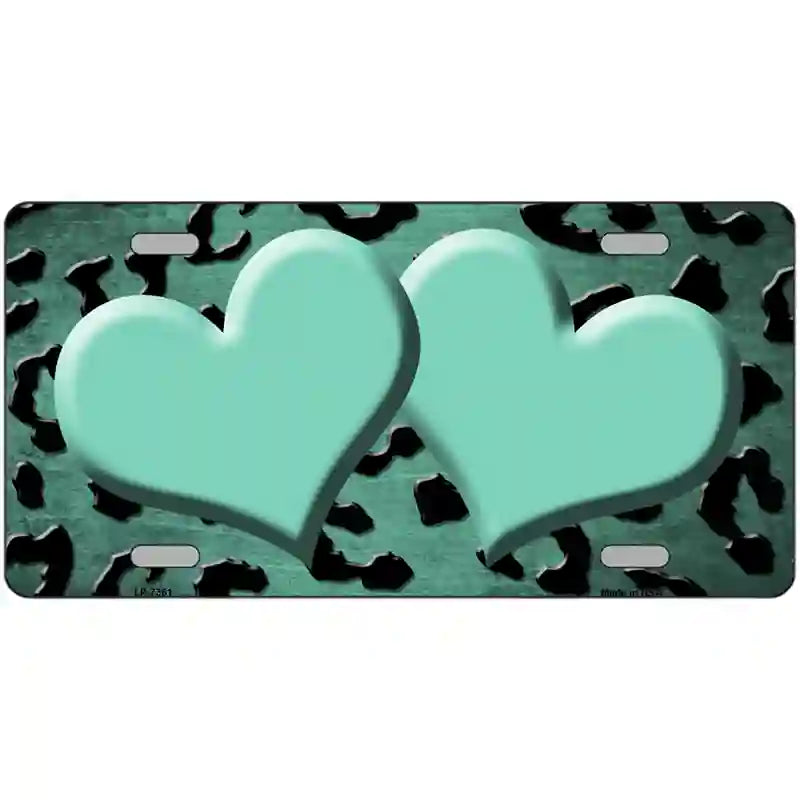 Mint Black Cheetah Hearts Oil Rubbed Metal Novelty License Plate 12" x 6" (LP)