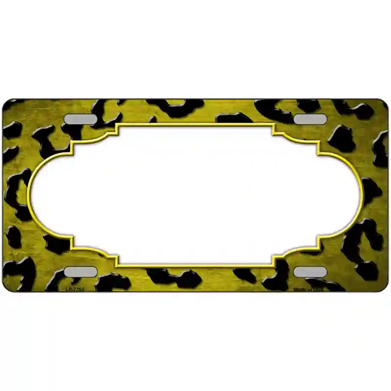 Yellow Black Cheetah Scallop Oil Rubbed Metal Novelty License Plate 12" x 6" (LP)