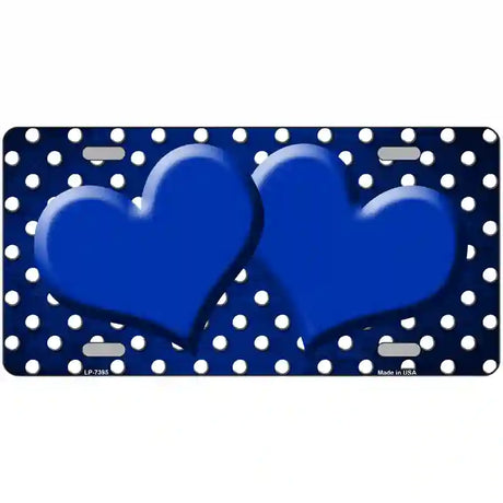 Blue White Small Dots Hearts Oil Rubbed Metal Novelty License Plate 12" x 6" (LP)