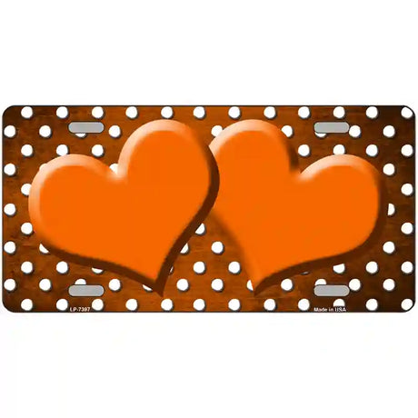 Orange White Small Dots Hearts Oil Rubbed Metal Novelty License Plate 12" x 6" (LP)