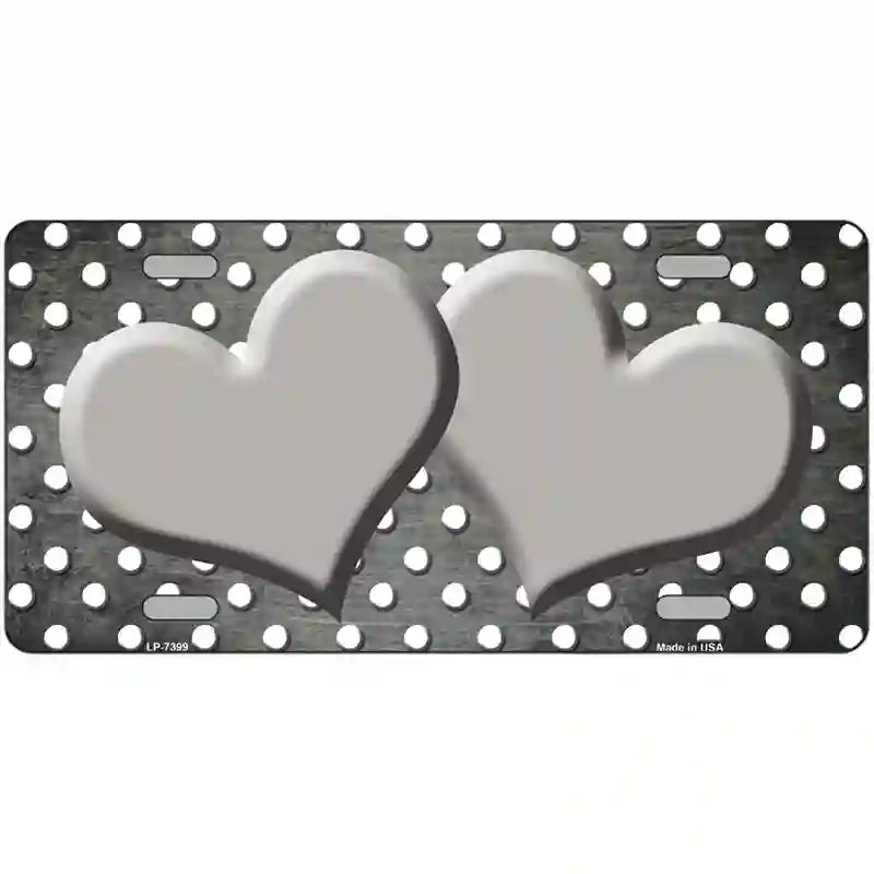 Gray White Small Dots Hearts Oil Rubbed Metal Novelty License Plate 12" x 6" (LP)