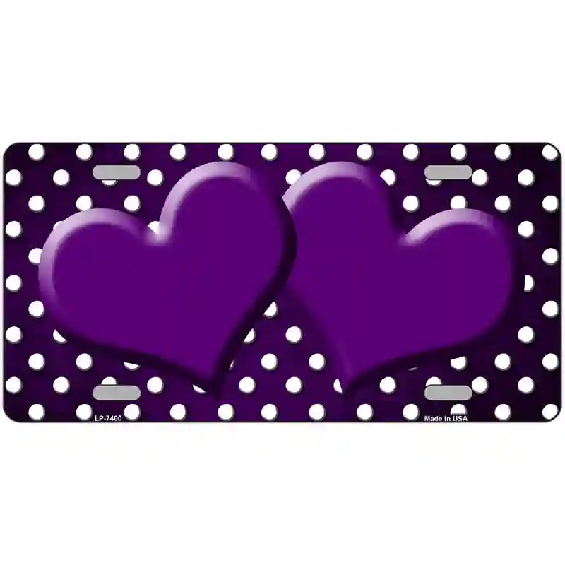 Purple White Small Dots Hearts Oil Rubbed Metal Novelty License Plate 12" x 6" (LP)