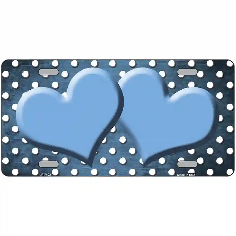 Light Blue White Small Dots Hearts Oil Rubbed Metal Novelty License Plate 12" x 6" (LP)