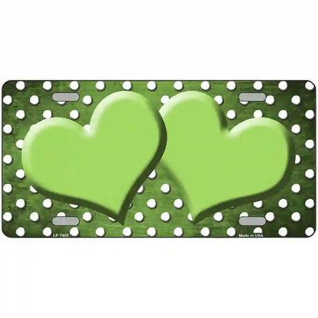 Lime Green White Small Dots Hearts Oil Rubbed Metal Novelty License Plate 12" x 6" (LP)