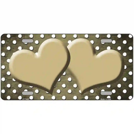 Gold White Small Dots Hearts Oil Rubbed Metal Novelty License Plate 12" x 6" (LP)