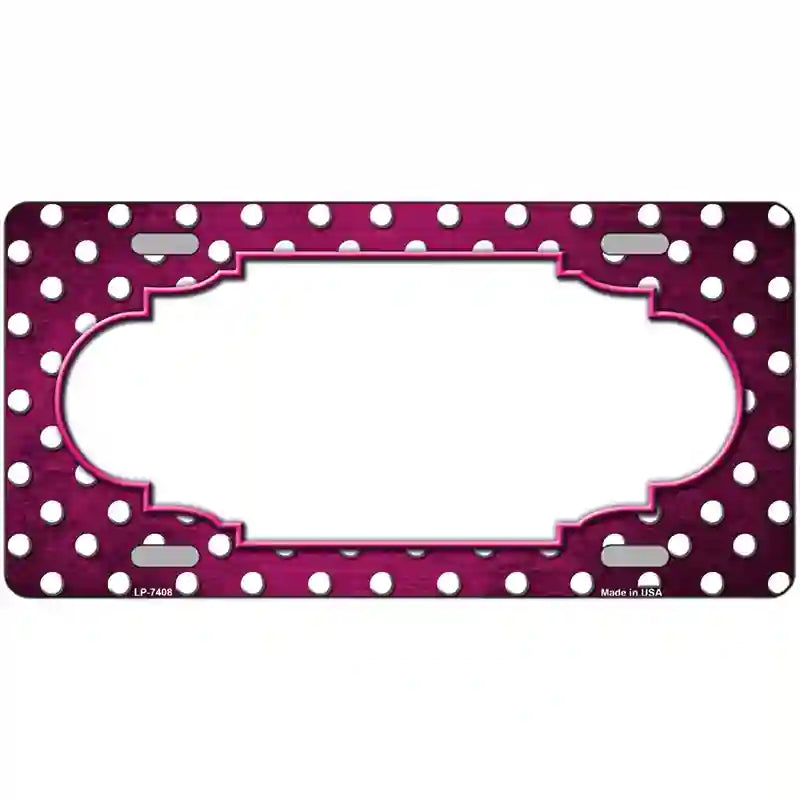 Pink White Small Dots Scallop Oil Rubbed Metal Novelty License Plate 12" x 6" (LP)