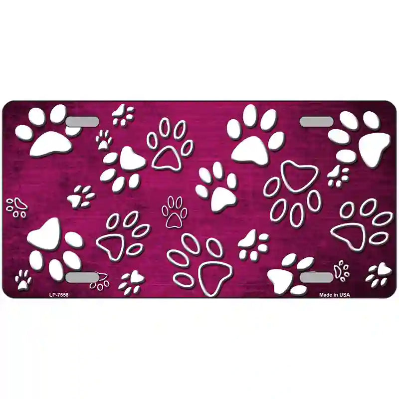 Pink White Paw Oil Rubbed Metal Novelty License Plate 12" x 6" (LP)