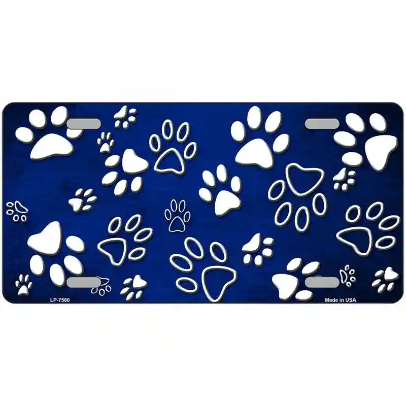 Blue White Paw Oil Rubbed Metal Novelty License Plate 12" x 6" (LP)
