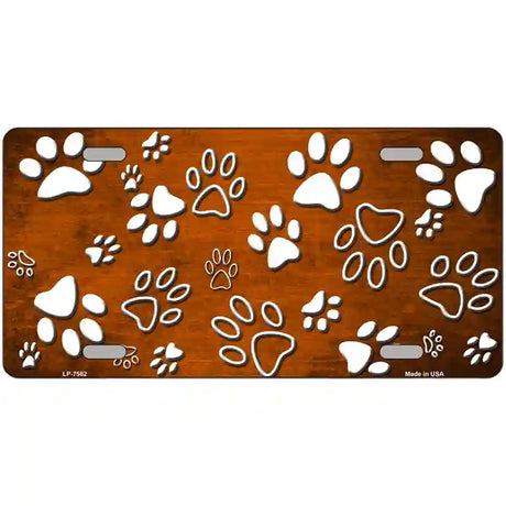 Orange White Paw Oil Rubbed Metal Novelty License Plate 12" x 6" (LP)