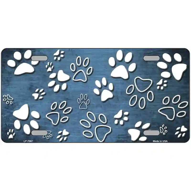 Light Blue White Paw Oil Rubbed Metal Novelty License Plate 12" x 6" (LP)