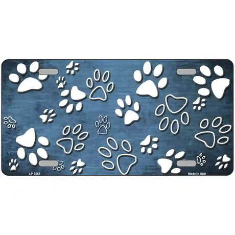 Light Blue White Paw Oil Rubbed Metal Novelty License Plate 12" x 6" (LP)