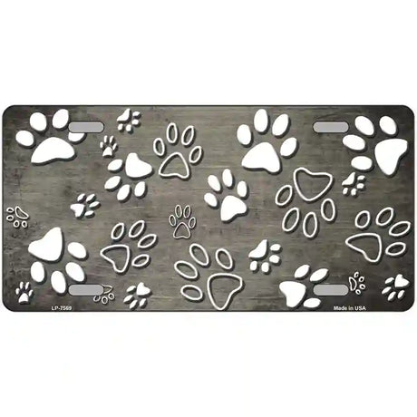 Tan White Paw Oil Rubbed Metal Novelty License Plate 12" x 6" (LP)