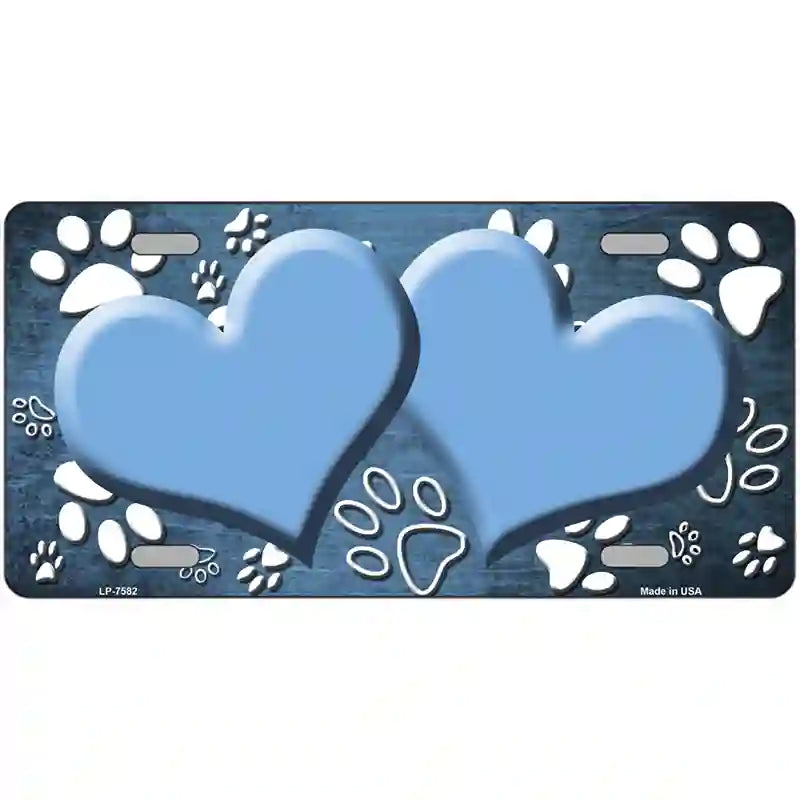 Paw Heart Light Blue White Metal Novelty License Plate 12" x 6" (LP)