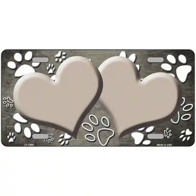 Paw Heart Tan White Metal Novelty License Plate 12" x 6" (LP)