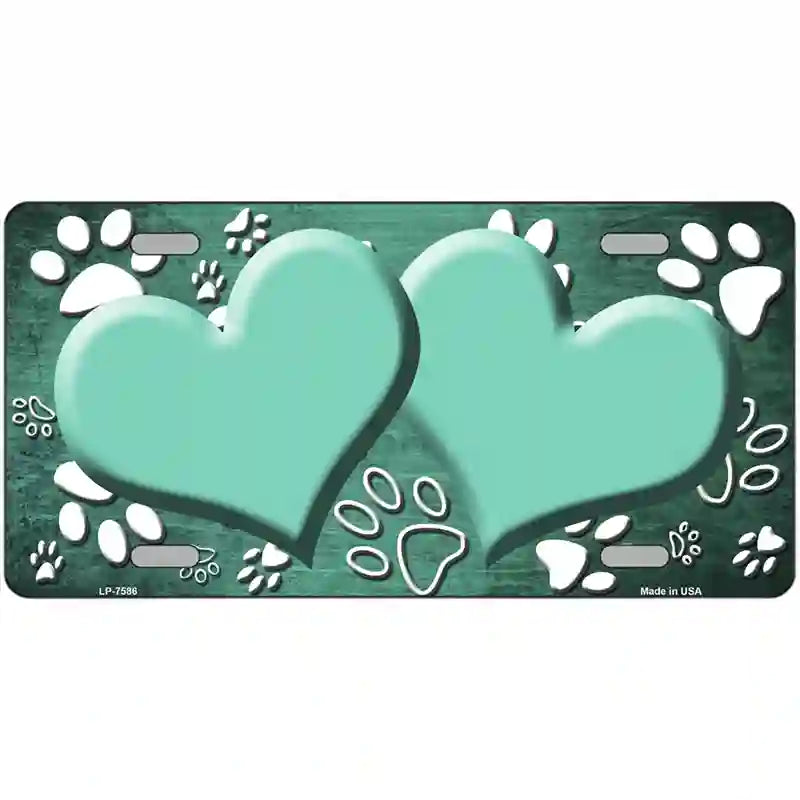 Paw Heart Mint White Metal Novelty License Plate 12" x 6" (LP)