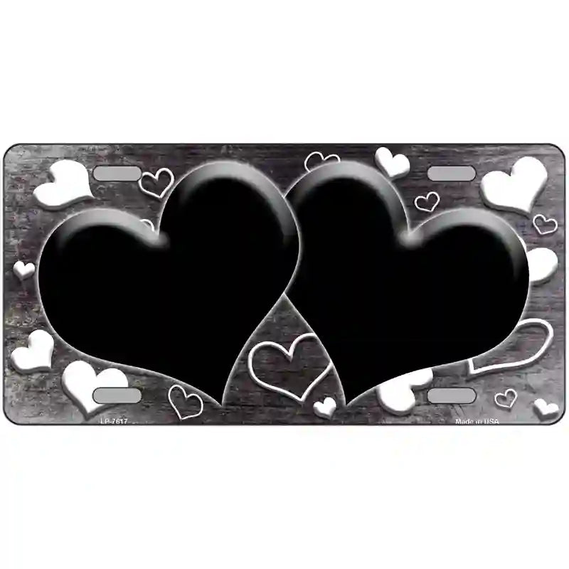 Black White Love Hearts Oil Rubbed Metal Novelty License Plate 12" x 6" (LP)