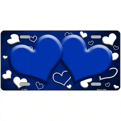 Blue White Love Hearts Oil Rubbed Metal Novelty License Plate 12" x 6" (LP)