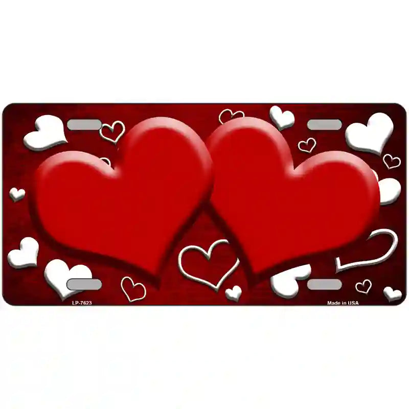 Red White Love Hearts Oil Rubbed Metal Novelty License Plate 12" x 6" (LP)