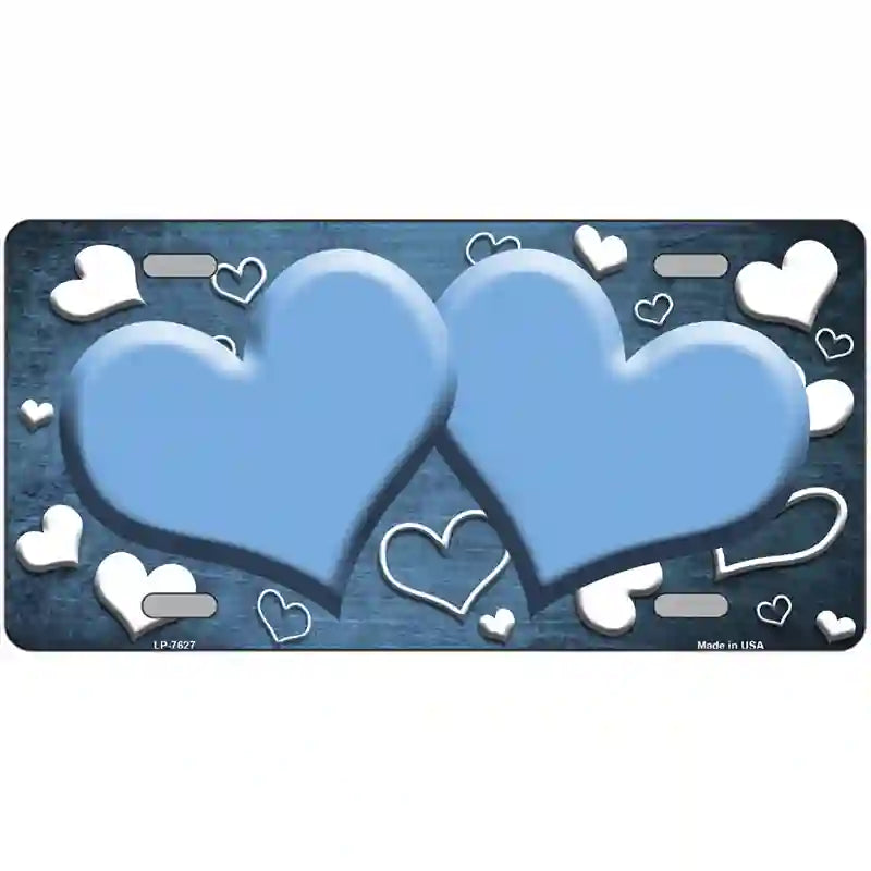 Light Blue White Love Hearts Oil Rubbed Metal Novelty License Plate 12" x 6" (LP)