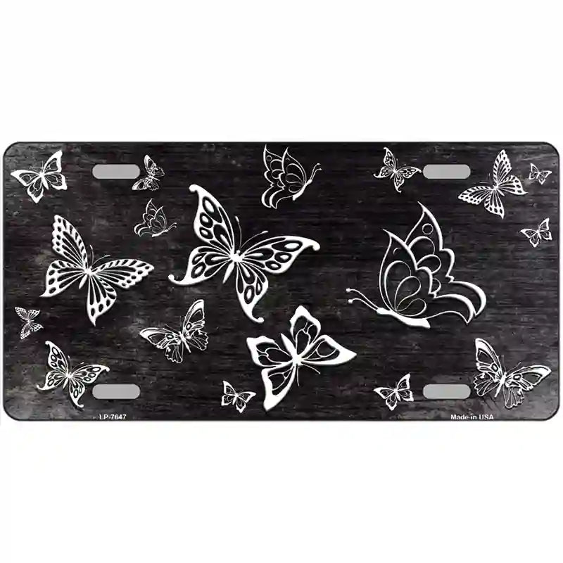 Black White Butterfly Oil Rubbed Metal Novelty License Plate 12" x 6" (LP)